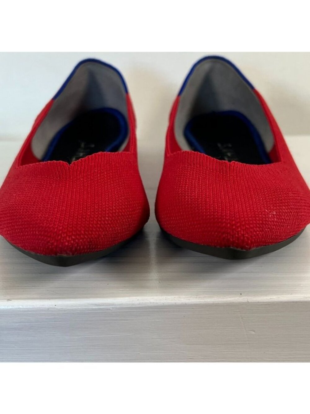 Rothys The Pointe II Red Knit Ballet Flats Blue Trim Womens Sz 8W Preppy Office - Picture 3 of 10